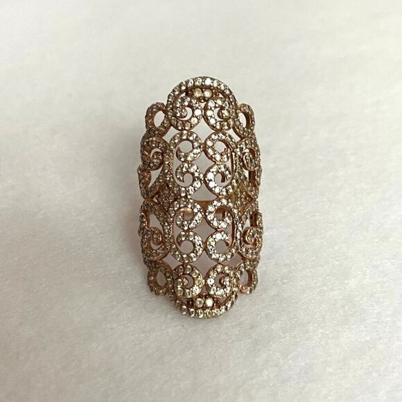 Rose Gold Plated Sterling Silver 925 Scrollwork White Sapphire Ring Sz 6.75 - Picture 7 of 16